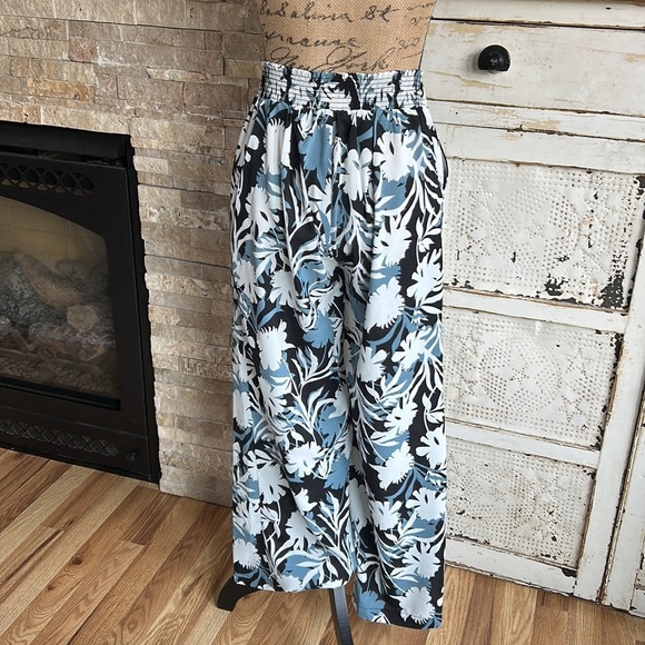 JODIFL black slate blue white wide leg elastic band pockets sheer pant cover up - Picture 8 of 15